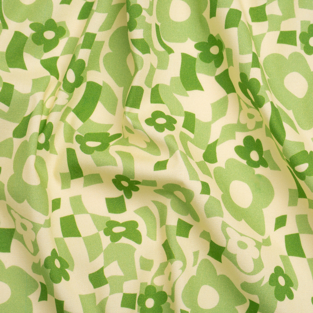 Mood Exclusive Green Puddled Petals Stretch Cotton Poplin