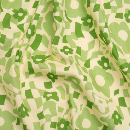 Mood Exclusive Green Puddled Petals Stretch Cotton Poplin
