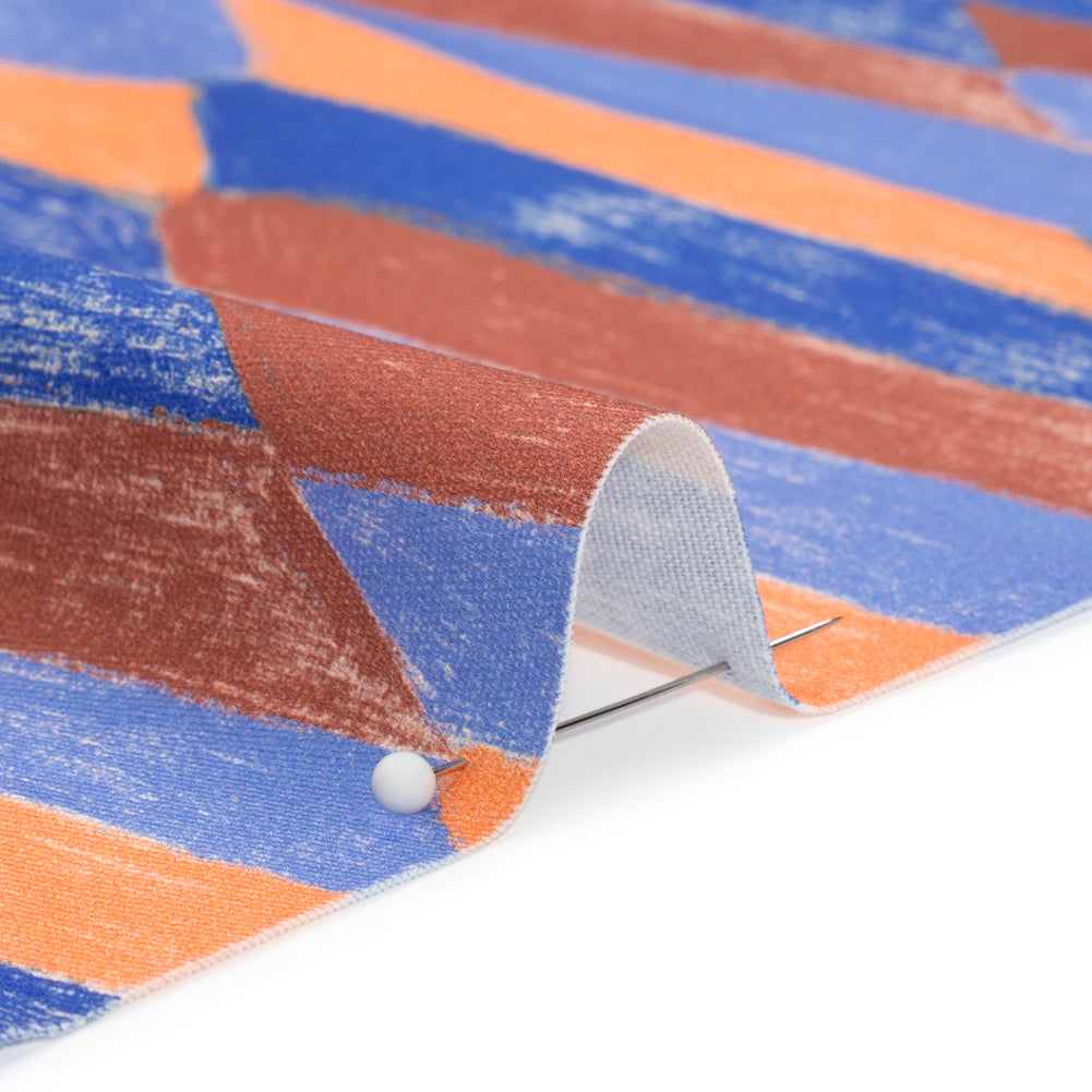 Stretch Cotton Twill Print - Blue and Orange Geometric - Mood Exclusive Checkerboard Chalk Detail