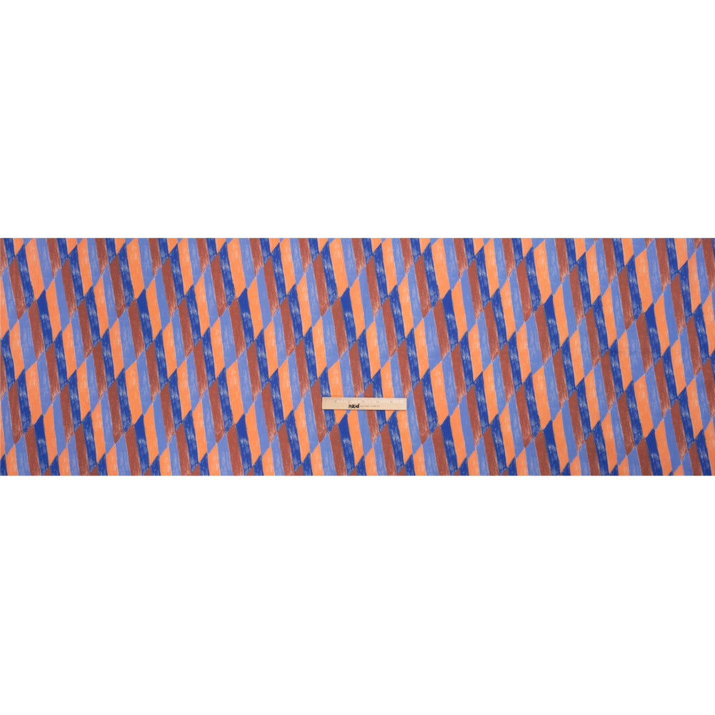 Stretch Cotton Twill Print - Blue and Orange Geometric - Mood Exclusive Checkerboard Chalk Full