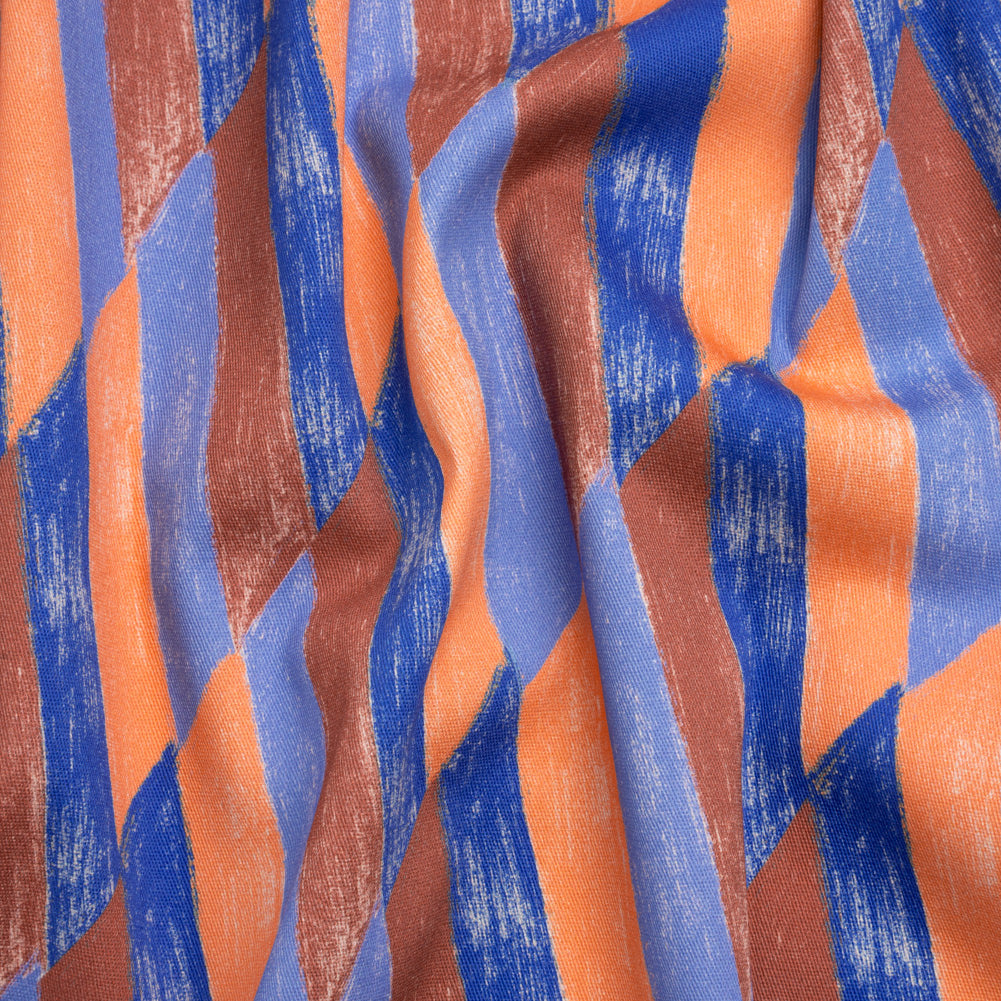 Stretch Cotton Twill Print - Blue and Orange Geometric - Mood Exclusive Checkerboard Chalk
