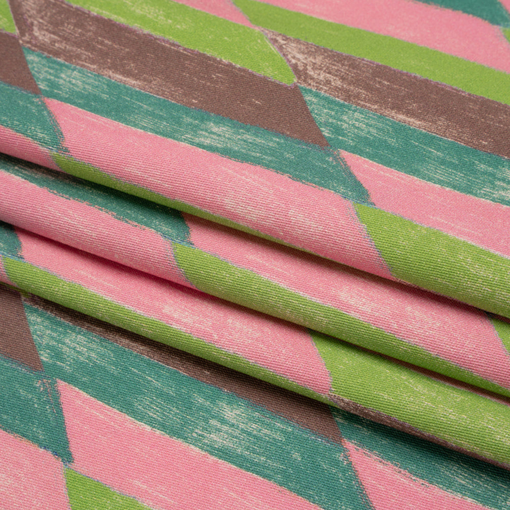 Stretch Cotton Twill Print - Green and Pink Geometric - Mood Exclusive Checkerboard Chalk Folded