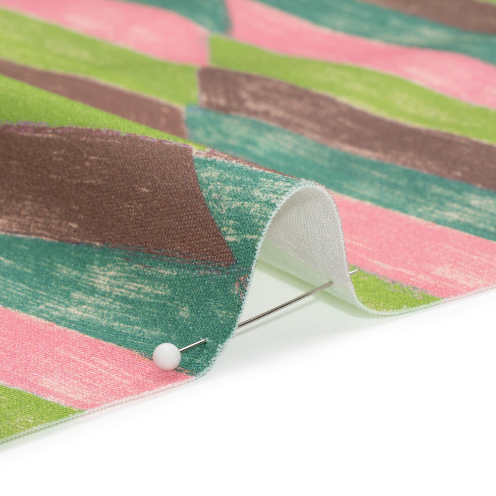 Stretch Cotton Twill Print - Green and Pink Geometric - Mood Exclusive Checkerboard Chalk Detail