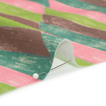 Stretch Cotton Twill Print - Green and Pink Geometric - Mood Exclusive Checkerboard Chalk Detail