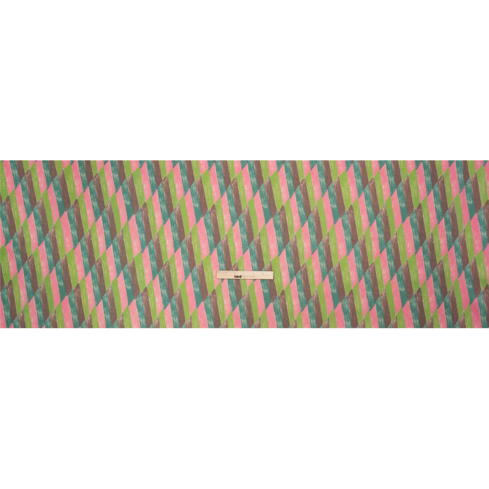 Stretch Cotton Twill Print - Green and Pink Geometric - Mood Exclusive Checkerboard Chalk Full