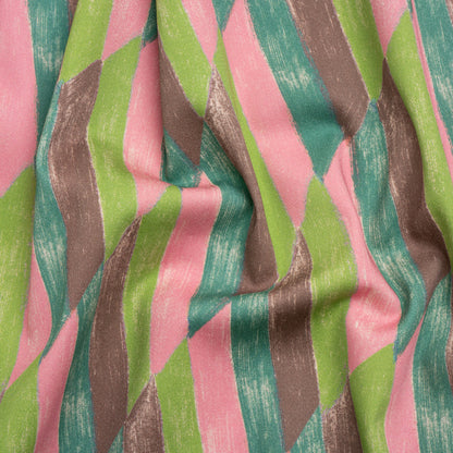Stretch Cotton Twill Print - Green and Pink Geometric - Mood Exclusive Checkerboard Chalk