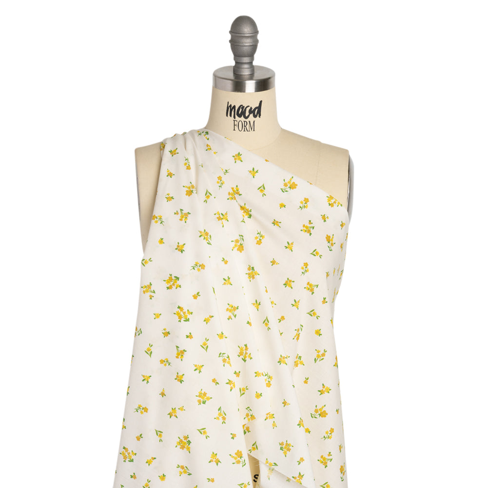 Cotton Voile Print - Yellow and White Scattered Florals - Mood Exclusive Snippets of Sun Drape
