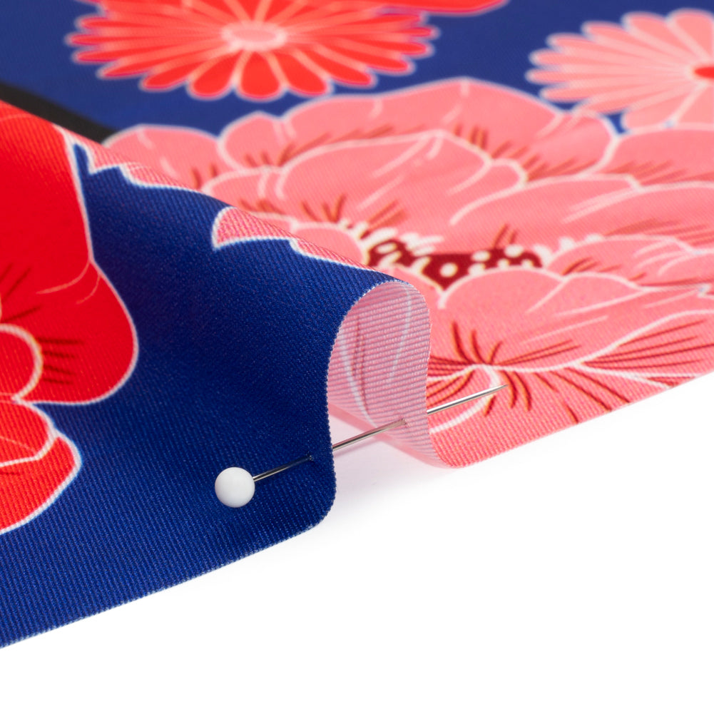 Recycled Polyester Twill - Blue and Pink Floral - Japanese Daydreams Print - Mood Exclusive Groove Collection Detail