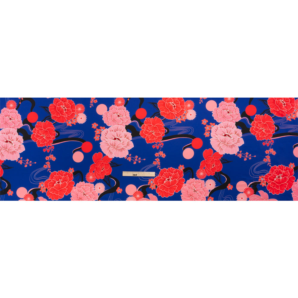 Recycled Polyester Twill - Blue and Pink Floral - Japanese Daydreams Print - Mood Exclusive Groove Collection Full