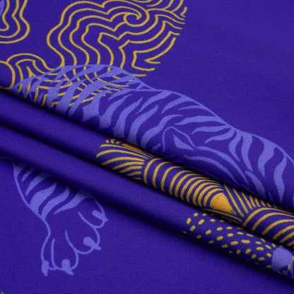 Recycled Polyester Twill Print - Blue and Yellow Tigers and Circles - Mood Exclusive Last Known Survivor Folded