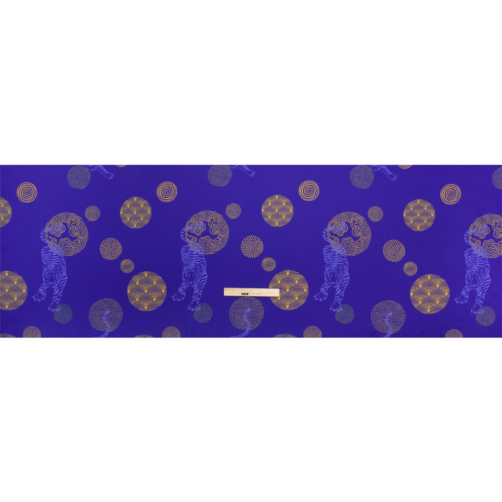 Recycled Polyester Twill Print - Blue and Yellow Tigers and Circles - Mood Exclusive Last Known Survivor Full