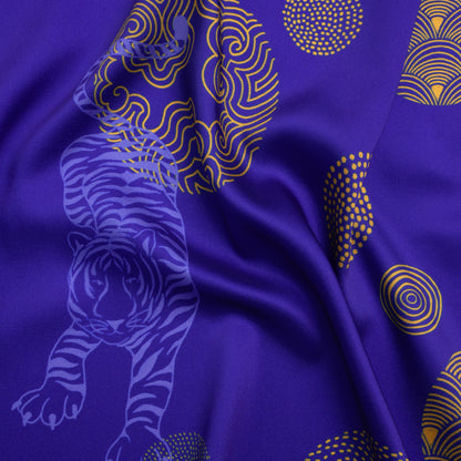 Recycled Polyester Twill Print - Blue and Yellow Tigers and Circles - Mood Exclusive Last Known Survivor