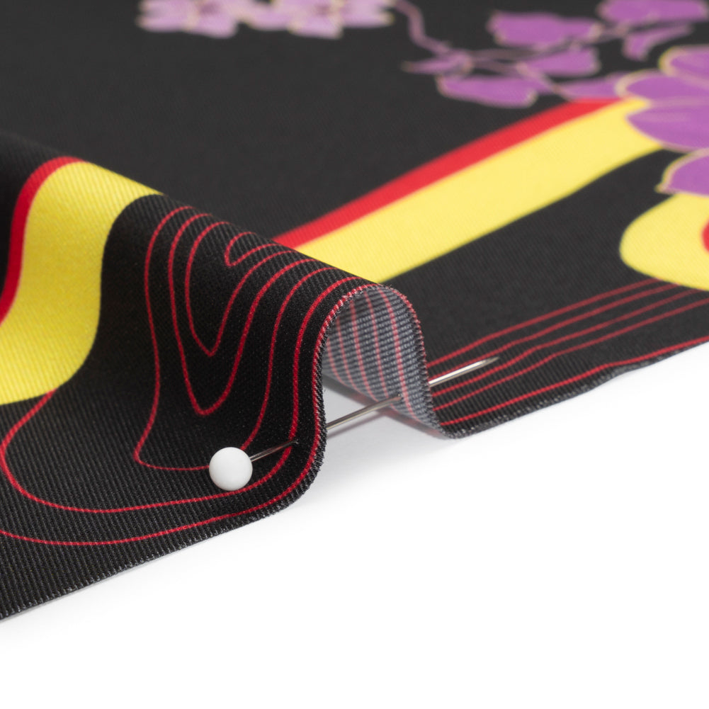 Recycled Polyester Twill - Black, Red and Purple Floral - Japanese Daydreams Print - Mood Exclusive Groove Collection Detail