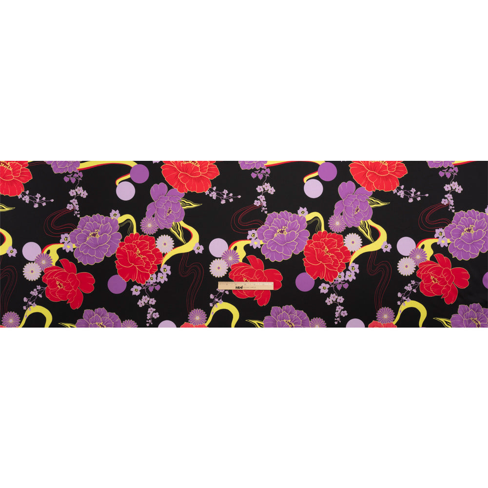 Recycled Polyester Twill - Black, Red and Purple Floral - Japanese Daydreams Print - Mood Exclusive Groove Collection Full