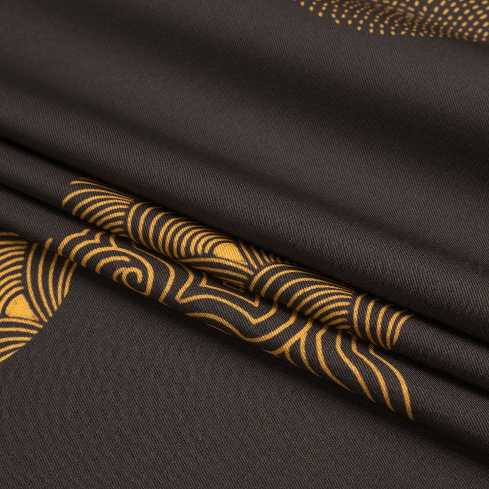 Recycled Polyester Twill Print - Black and Yellow Tigers and Circles - Mood Exclusive Last Known Survivor Folded