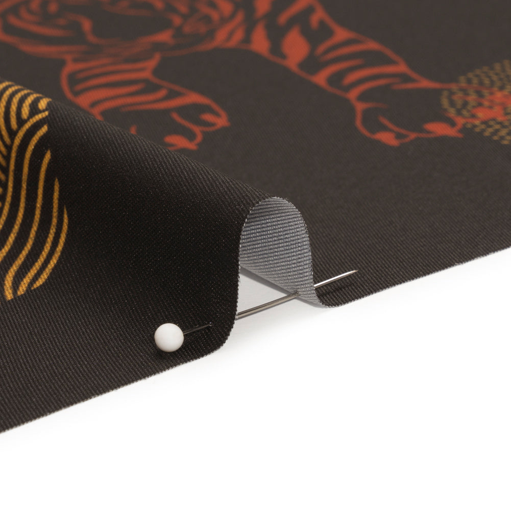 Recycled Polyester Twill Print - Black and Yellow Tigers and Circles - Mood Exclusive Last Known Survivor Detail