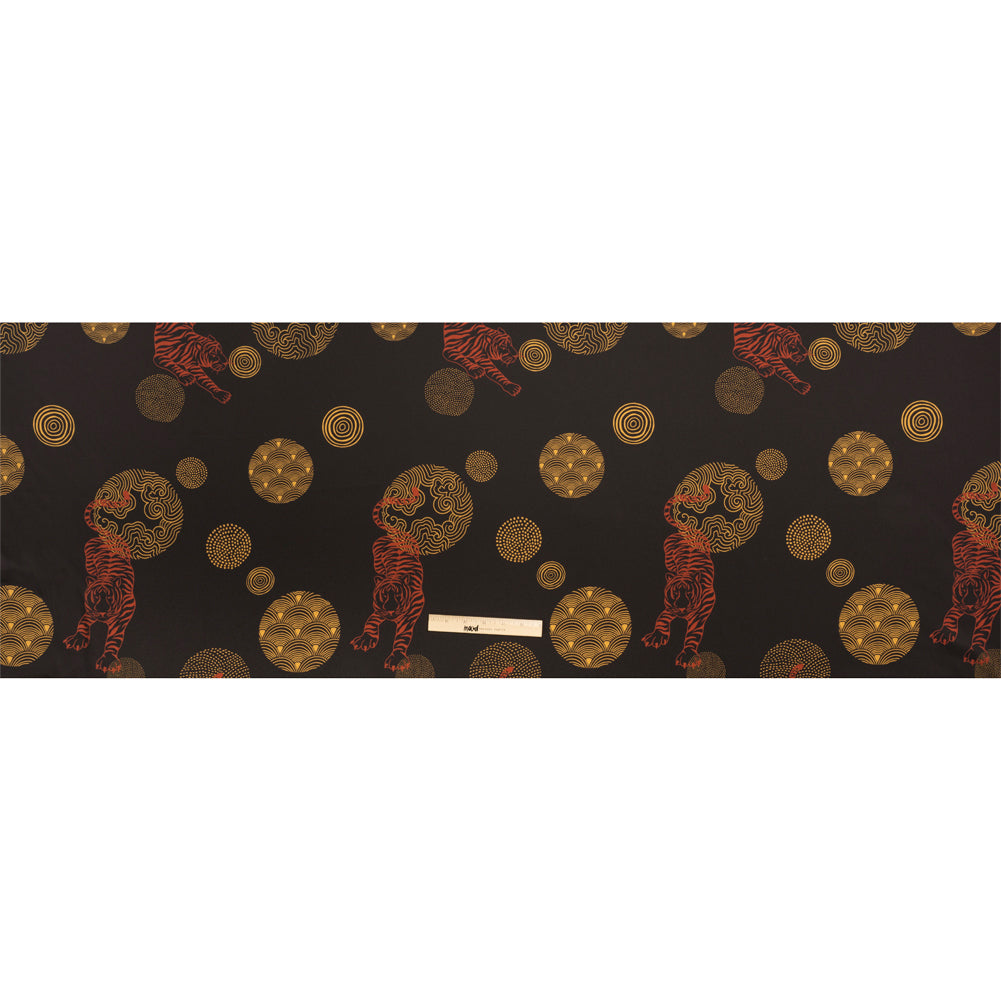 Recycled Polyester Twill Print - Black and Yellow Tigers and Circles - Mood Exclusive Last Known Survivor Full