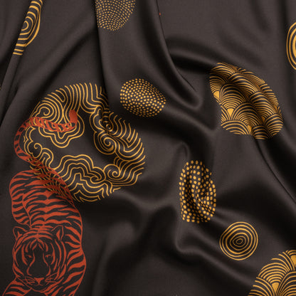 Recycled Polyester Twill Print - Black and Yellow Tigers and Circles - Mood Exclusive Last Known Survivor
