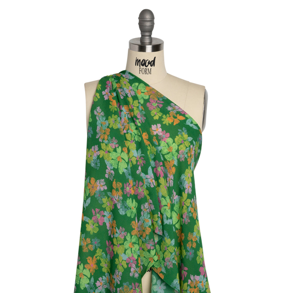 Mood Exclusive Green Flirt with Flowers Viscose Georgette Detail