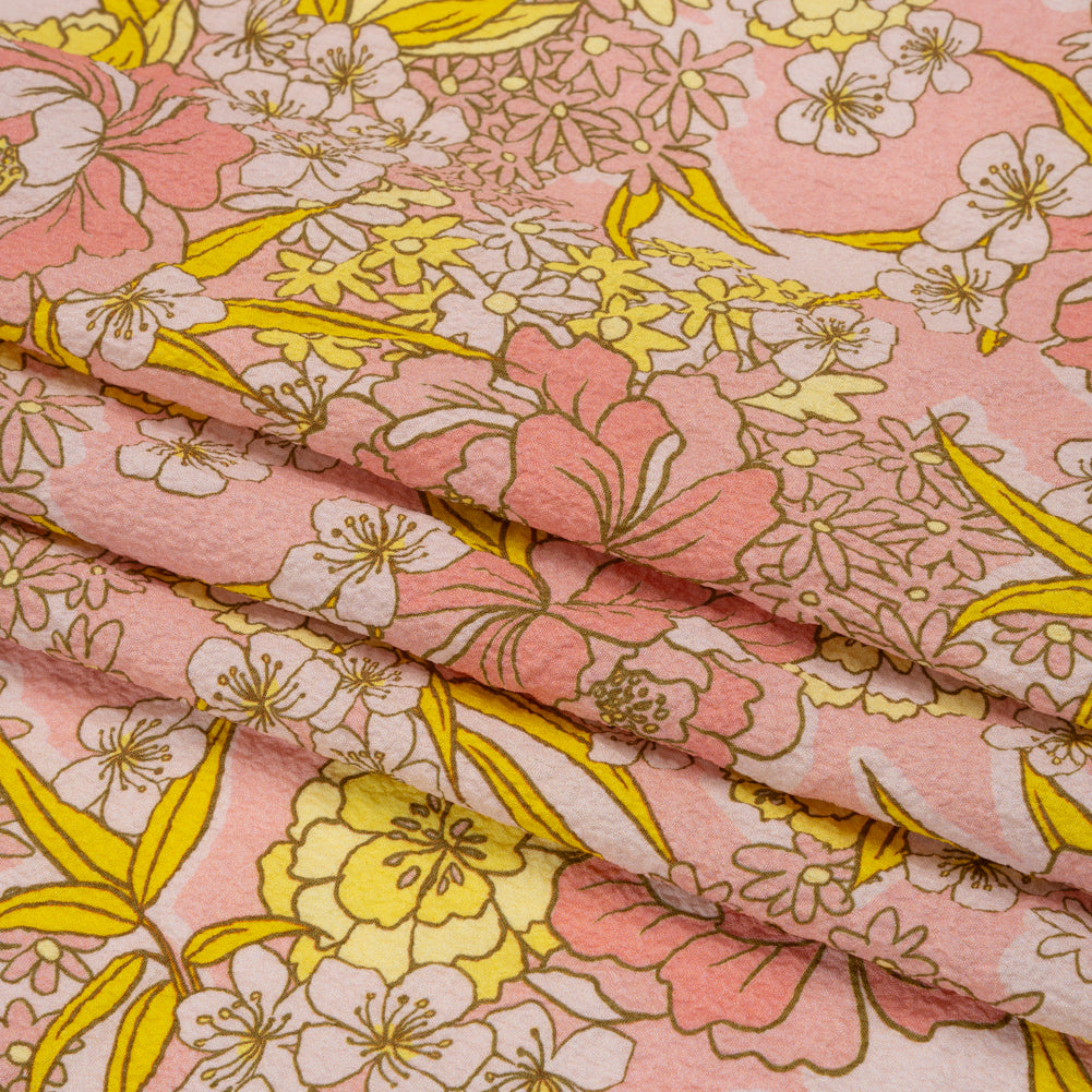 Mood Exclusive Pink Cherry Blossom Lessons Stretch Polyester Seersucker Folded