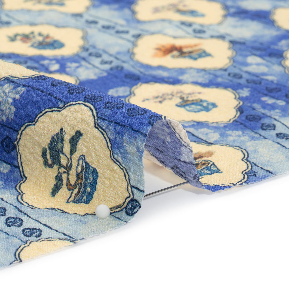 Mood Exclusive Blue Peaceful Trees Stretch Polyester Seersucker Detail