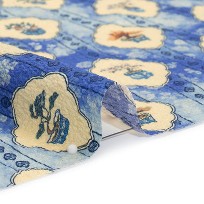Mood Exclusive Blue Peaceful Trees Stretch Polyester Seersucker Detail