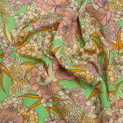 Mood Exclusive Green Cherry Blossom Lessons Stretch Polyester Seersucker