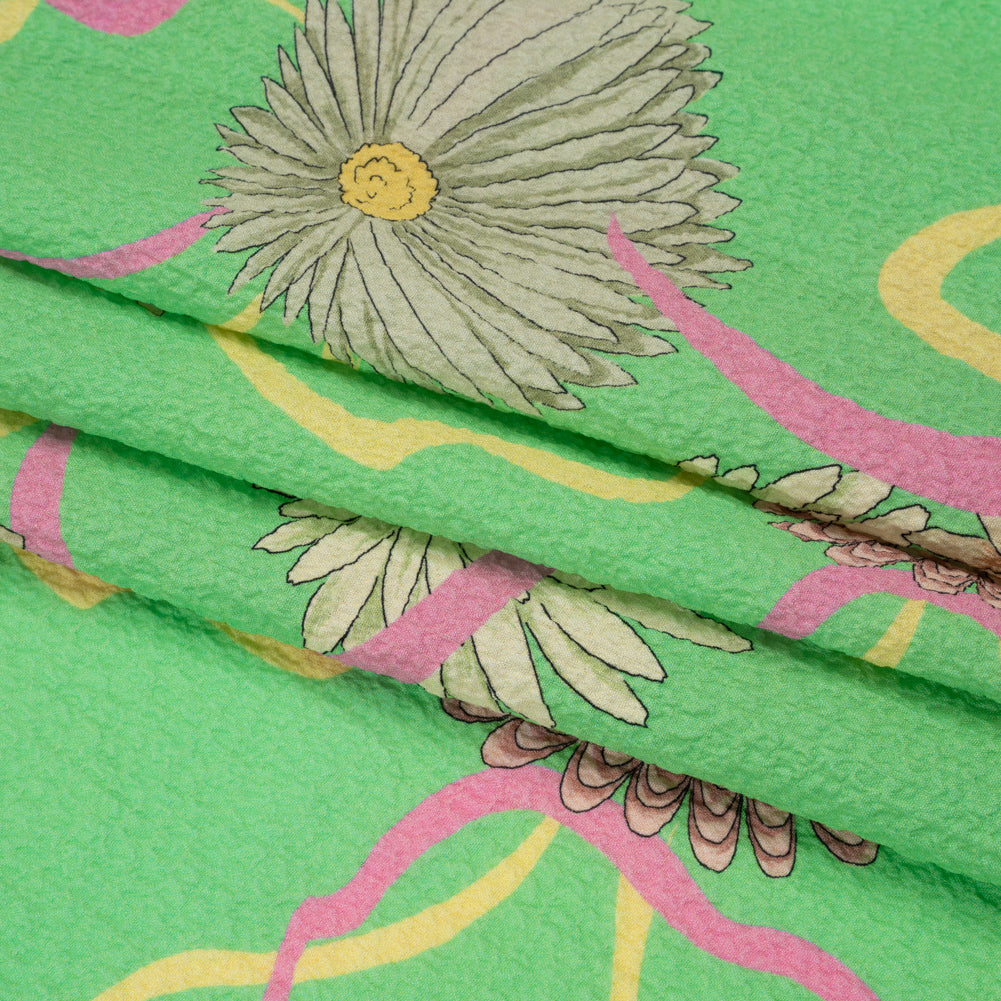 Mood Exclusive Green Goodness Gardens Stretch Polyester Seersucker Folded