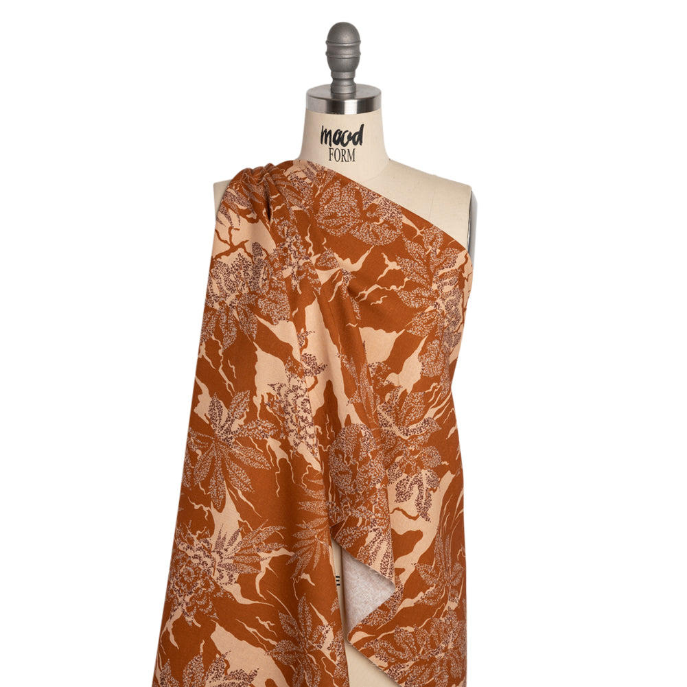 Linen and Rayon Woven Print - Brown and Beige Floral - Mood Exclusive Fossilized Memories Drape