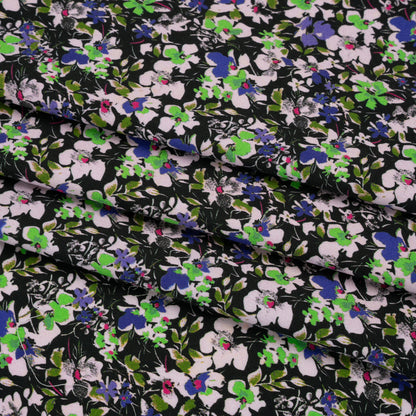 Stretch Cotton and Viscose Sateen Print - Indigo, Lime and Black Floral - Mood Exclusive Meandering at Midnight Full