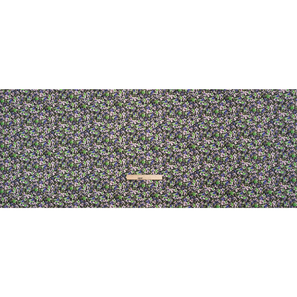 Stretch Cotton and Viscose Sateen Print - Indigo, Lime and Black Floral - Mood Exclusive Meandering at Midnight Drape