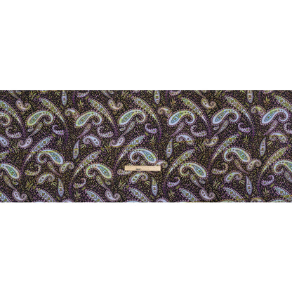 Stretch Cotton and Viscose Sateen Print - Black, Green and Purple Paisley and Leaves - Mood Exclusive Leafy Life Drape
