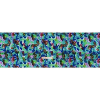 Stretch Polyester Woven Print - Green, Blue and Brown Abstract - Mood Exclusive Spinning World Full