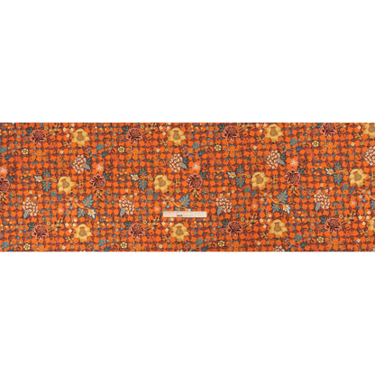 Linen and Rayon Woven Print - Orange and Blue Diamonds and Flowers - Mood Exclusive Rattan Roses Full