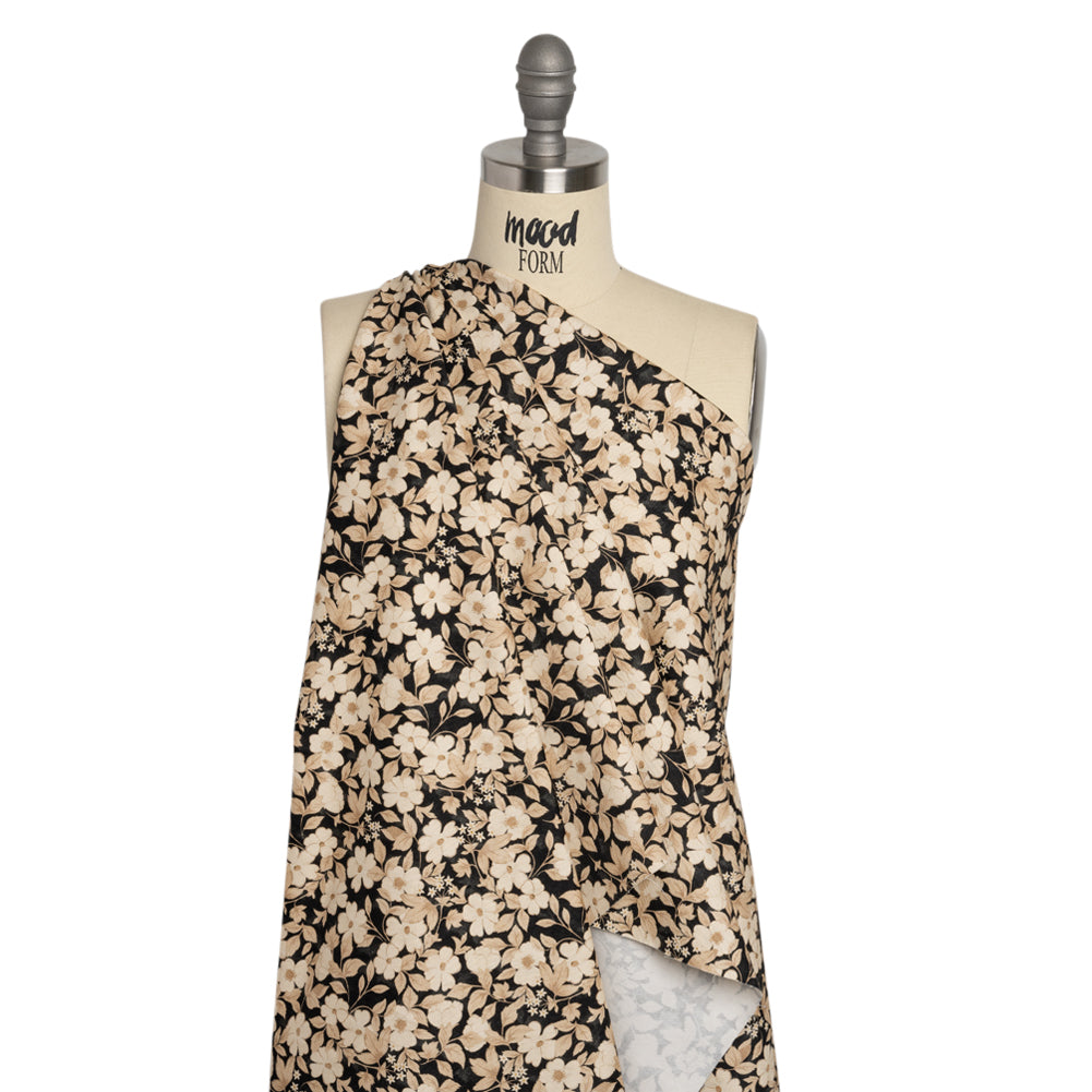 Brushed Stretch Cotton Twill Print - Black and Cream Floral - Mood Exclusive Moon-Calm Meeting Drape