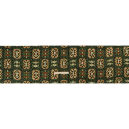 Viscose Twill Print - Green and Tan Leafy Ikat Medallions - Mood Exclusive Acacia Arena Drape