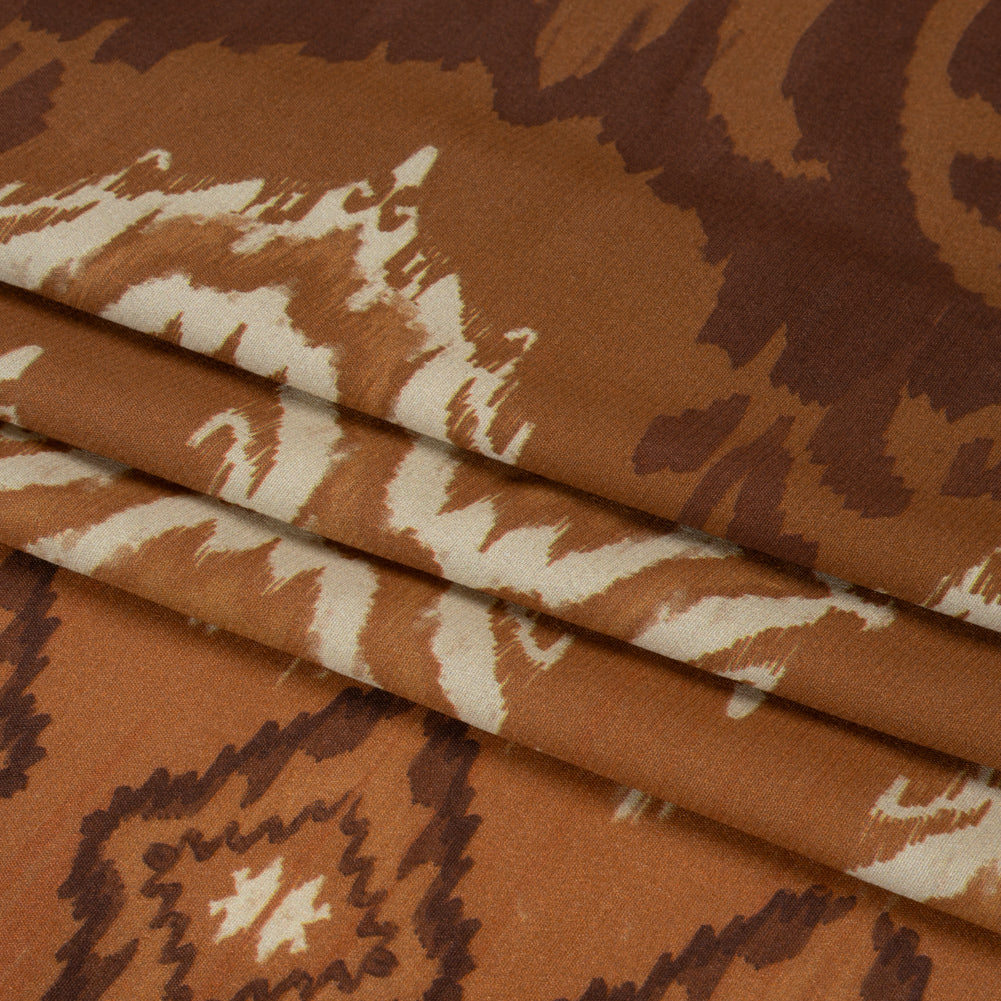 Sustainable Viscose Crepe Print - Brown and Beige Ikat Abstract - Mood Exclusive Woodgrain Test Full