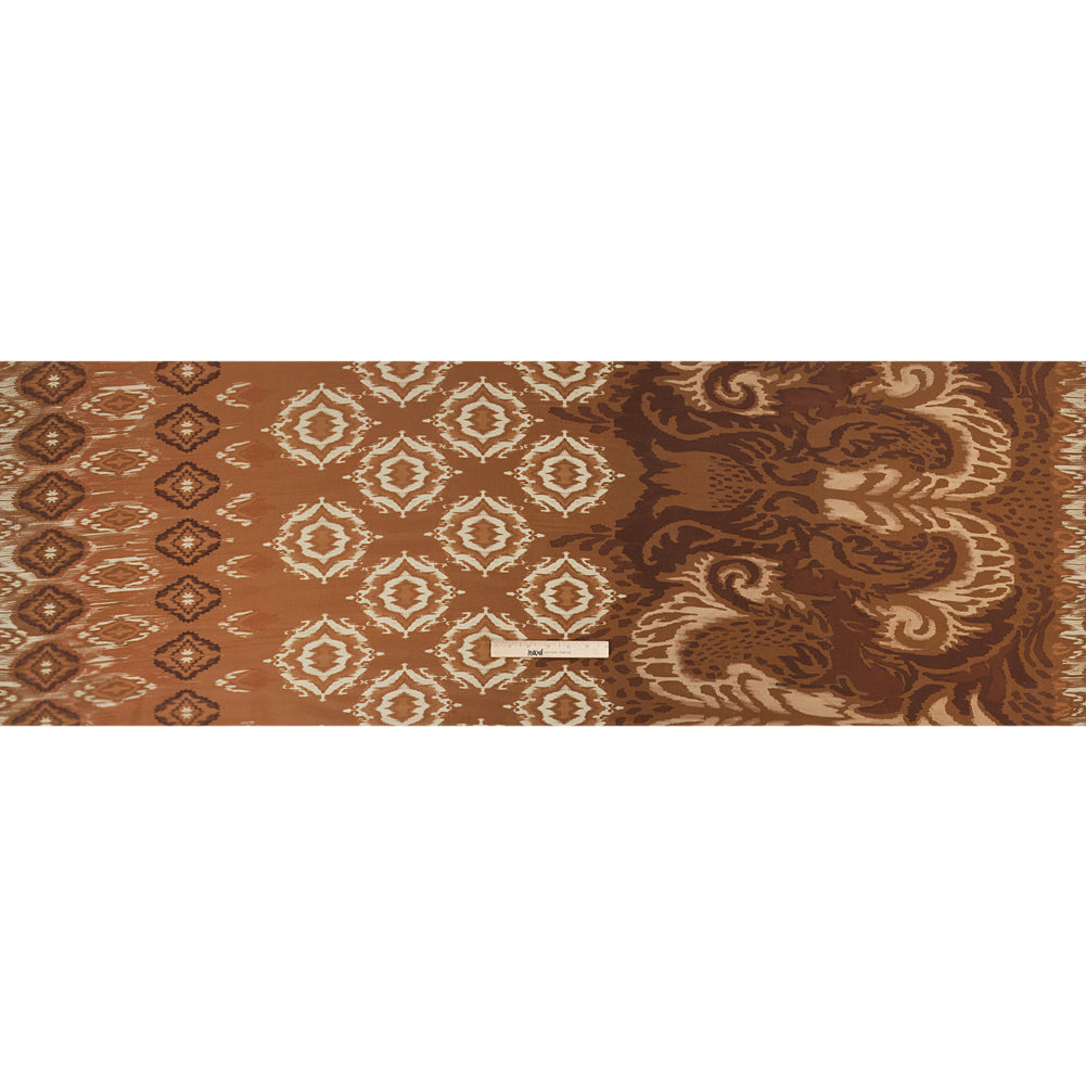 Sustainable Viscose Crepe Print - Brown and Beige Ikat Abstract - Mood Exclusive Woodgrain Test Drape