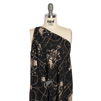 Sustainable Viscose Crepe Print - Black and Cream Flower Vases - Mood Exclusive Persephone's Treasures Drape