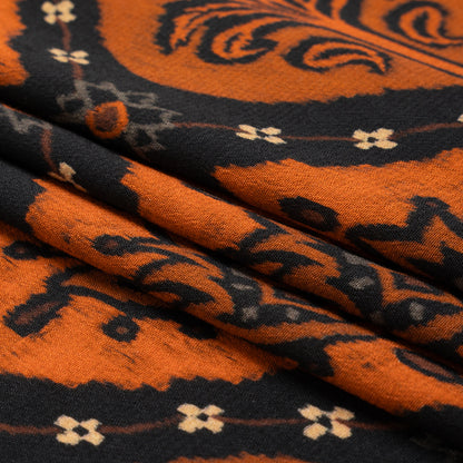 Sustainable Viscose Crepe Print - Orange and Black Floral Ogees - Mood Exclusive Salem Surroundings Folded