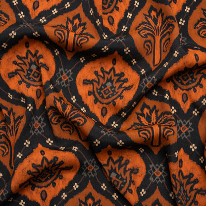 Sustainable Viscose Crepe Print - Orange and Black Floral Ogees - Mood Exclusive Salem Surroundings