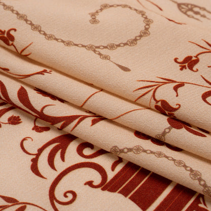 Sustainable Viscose Crepe Print - Beige and Dark Red Flower Vases - Mood Exclusive Persephone's Treasures Folded