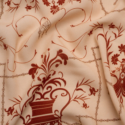 Sustainable Viscose Crepe Print - Beige and Dark Red Flower Vases - Mood Exclusive Persephone's Treasures