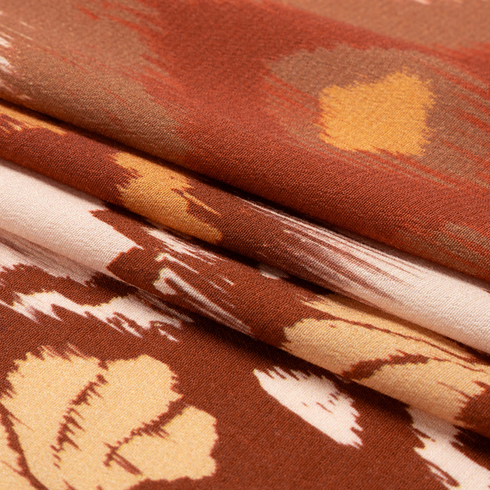 Sustainable Viscose Crepe Print - Cream, Red and Yellow Ikat Diamonds - Mood Exclusive Pressed Peonies Folded