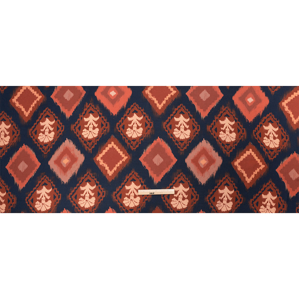 Sustainable Viscose Crepe Print - Navy, Red and Yellow Ikat Diamonds - Mood Exclusive Pressed Peonies Full