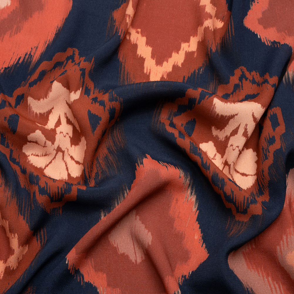 Sustainable Viscose Crepe Print - Navy, Red and Yellow Ikat Diamonds - Mood Exclusive Pressed Peonies