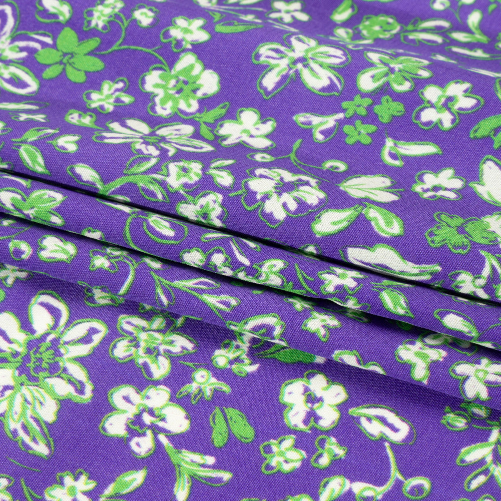 Sustainable Viscose Woven Print - Green and Purple Floral - Mood Exclusive Wicked Wildflowers Folded