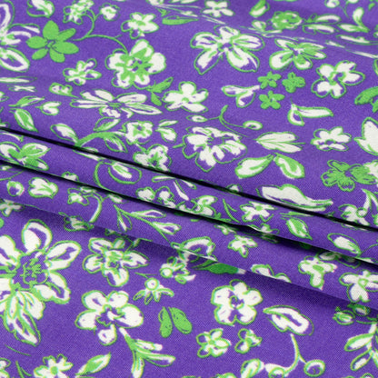 Sustainable Viscose Woven Print - Green and Purple Floral - Mood Exclusive Wicked Wildflowers Folded