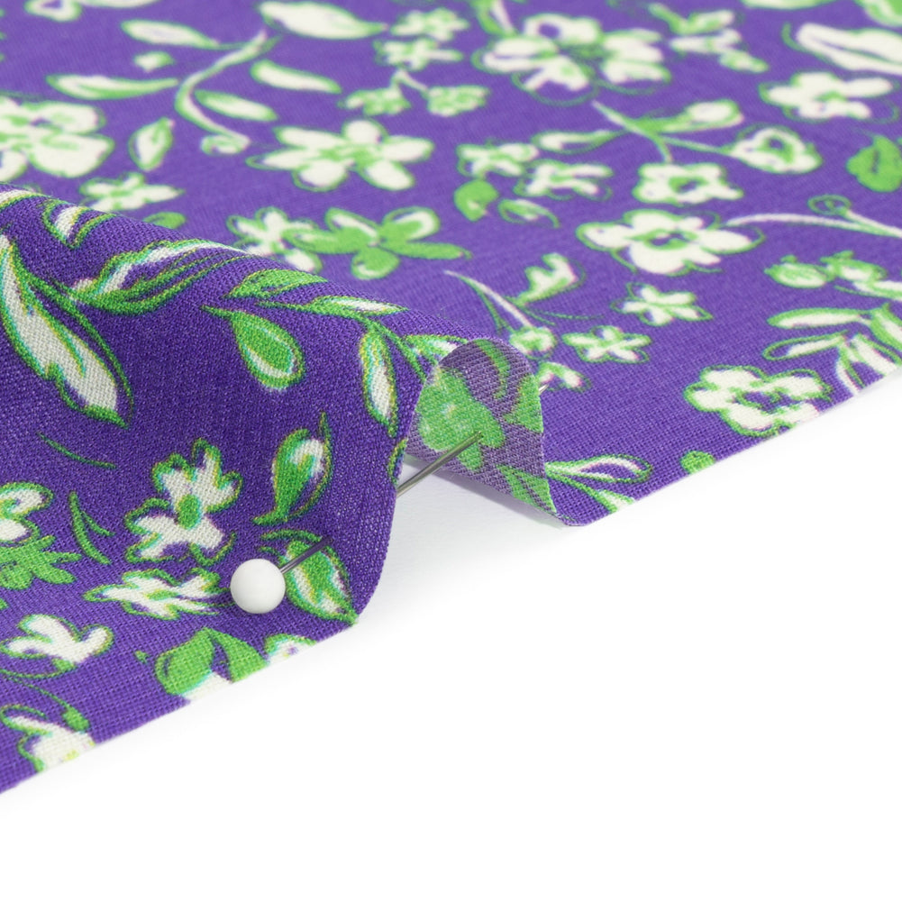 Sustainable Viscose Woven Print - Green and Purple Floral - Mood Exclusive Wicked Wildflowers Detail