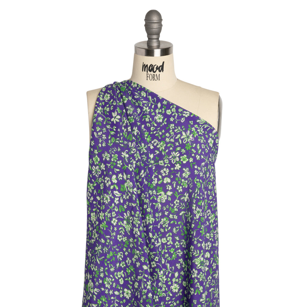 Sustainable Viscose Woven Print - Green and Purple Floral - Mood Exclusive Wicked Wildflowers Drape